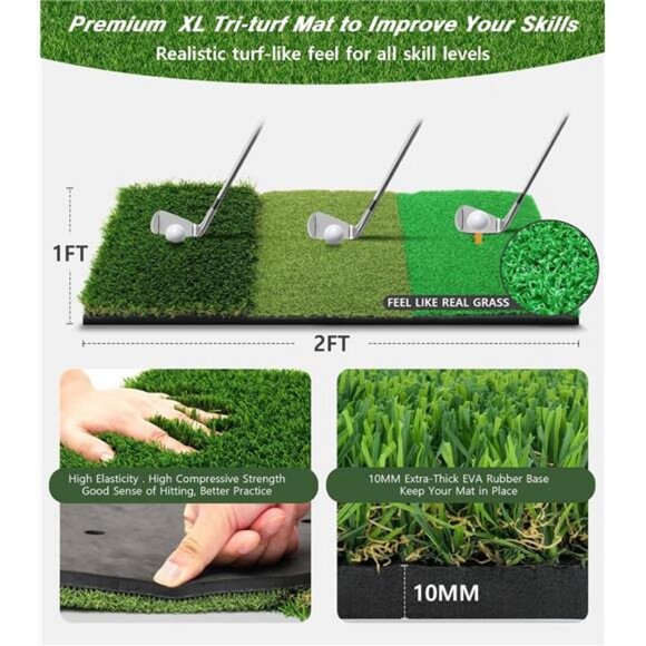 Golf Net, 10x7ft Golf Practice Net with Tri-Turf Golf Mat - Picture 4 of 8